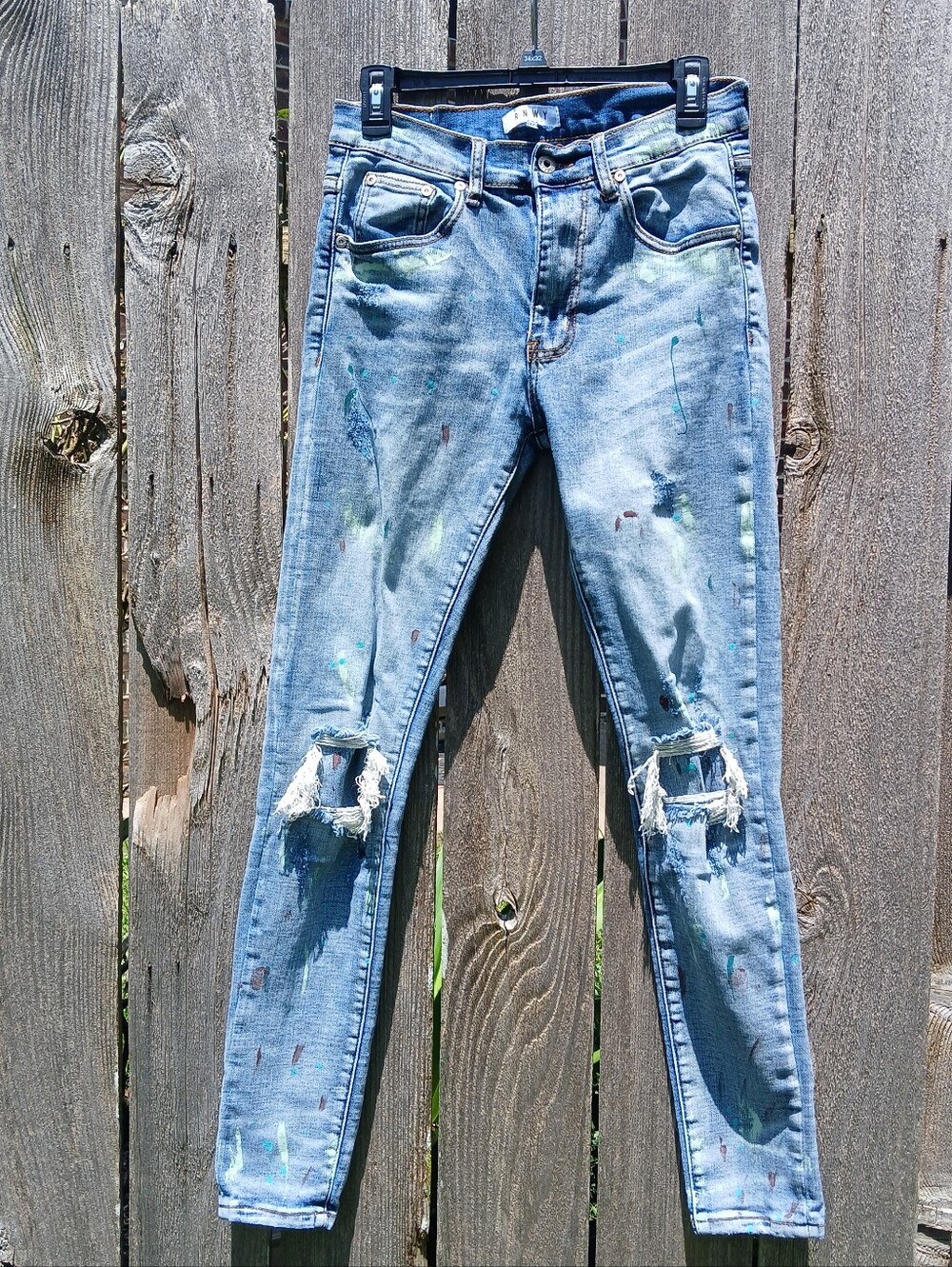 RNWY Los Angeles Denim Jeans Paint Splatter Deconstructed Ripped Skinny 32